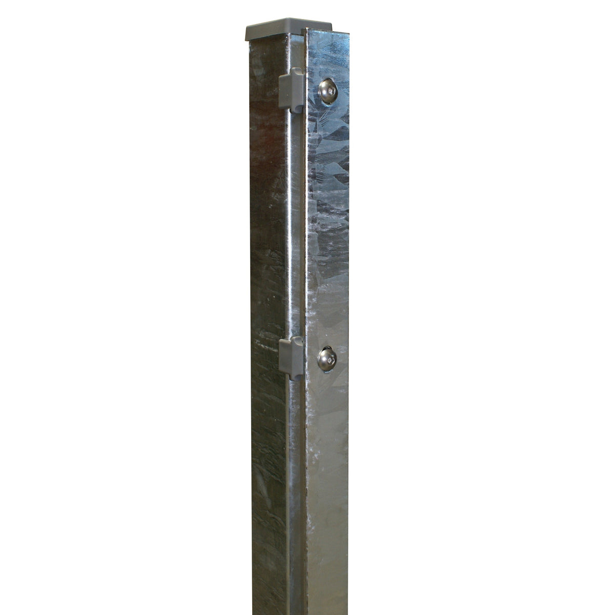 Flacheisenleiste am feuerverzinkten Zaunpfosten 60 × 40 mm – Detailansicht