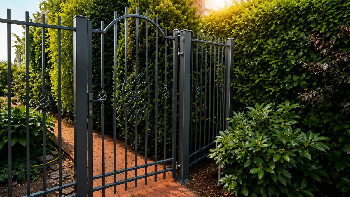 Dekorativer Schmuckzaun mit Ornament-Matten im Garten